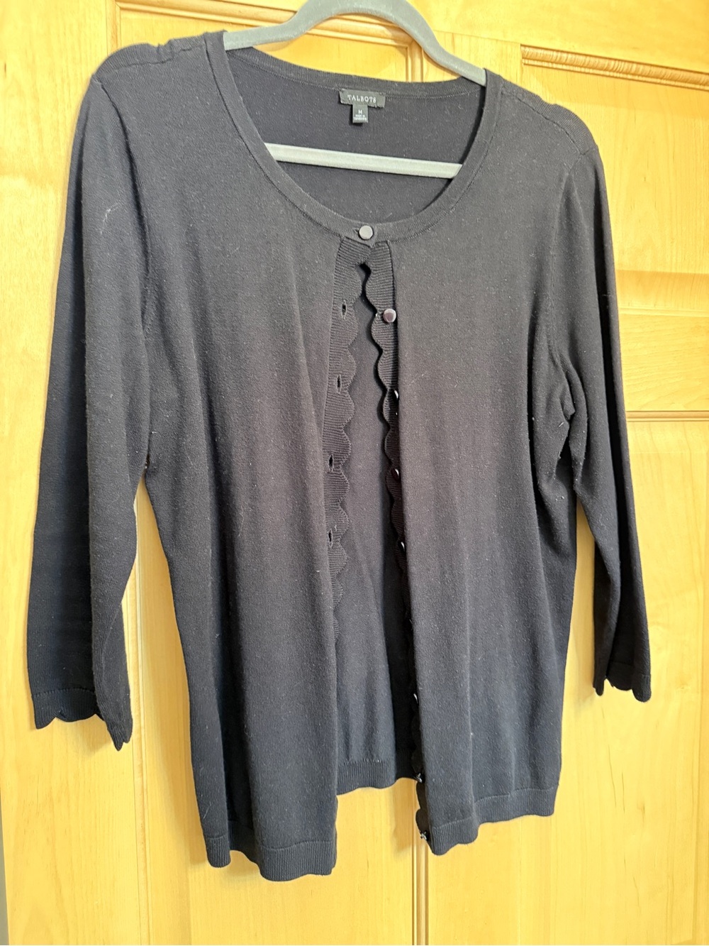 Talbots Black Scallop-Trim Knit Cardigan